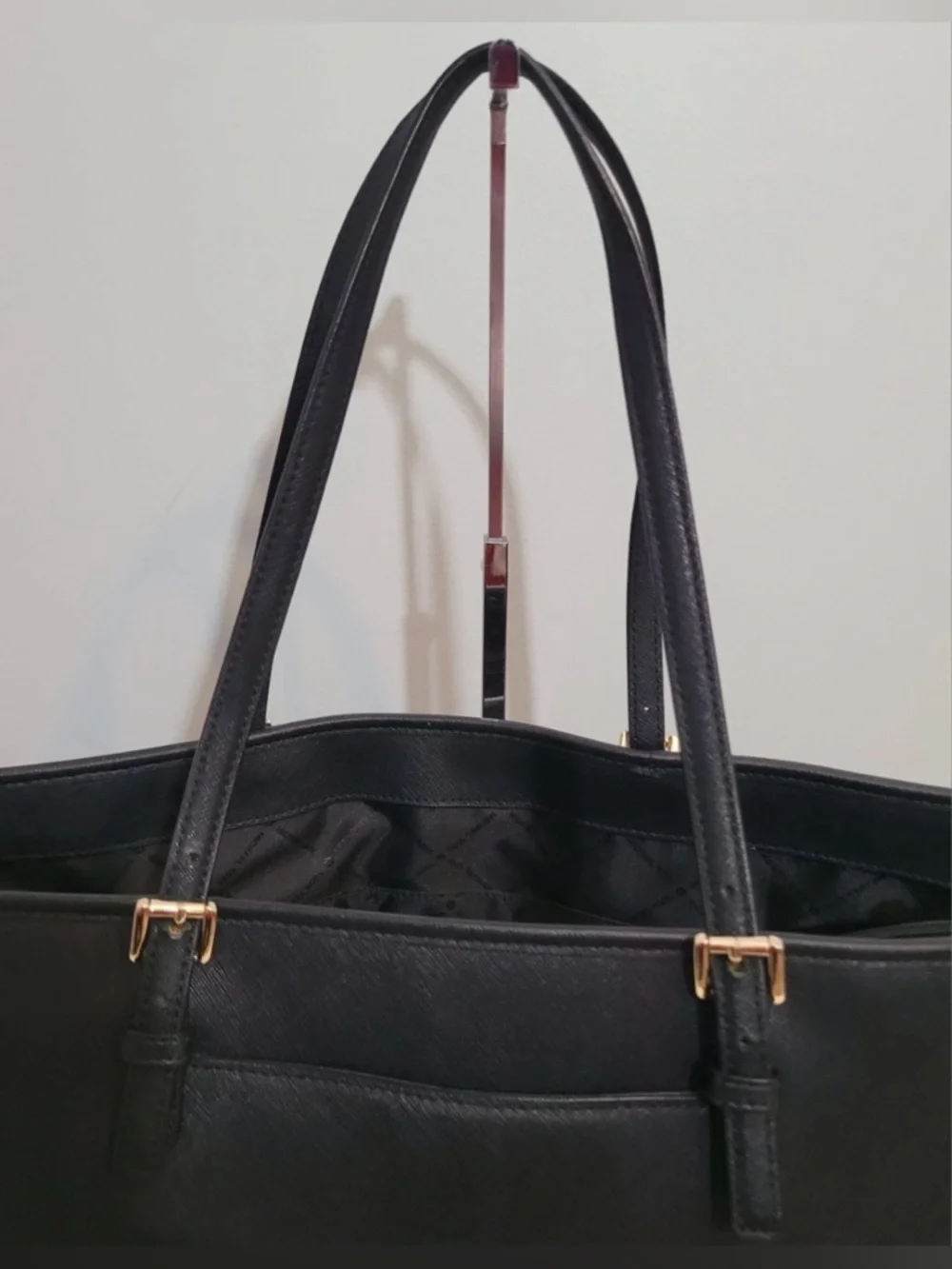 Michael Kors Jet Set Travel Black Saffiano Leather Tote with Gold Accent - Picture 12 of 16